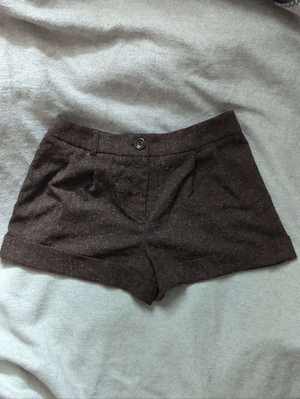 silence + noise Brown Tweed High-Waist Shorts